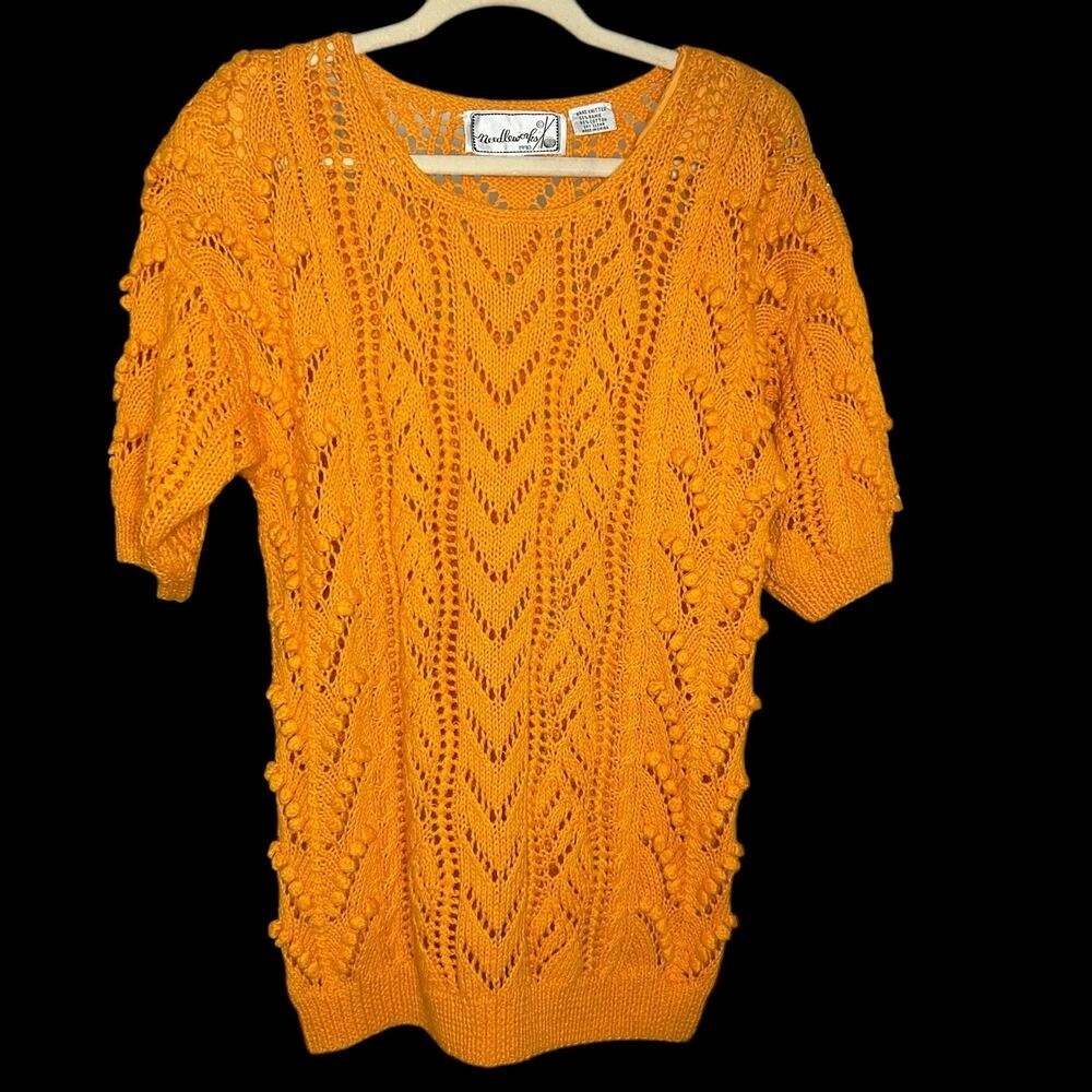 Vintage Needleworks Hand Knit Orange Sweater Size M